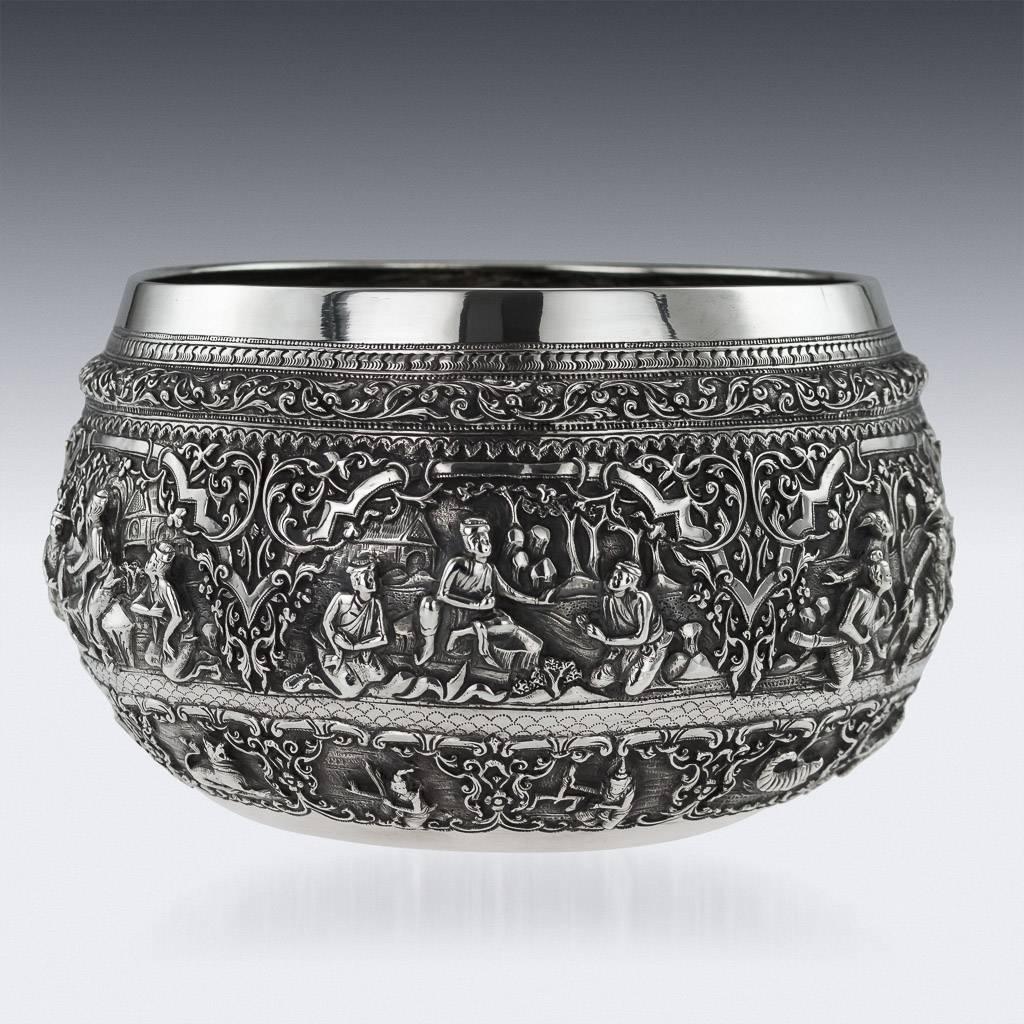 Indian Antique Burmese Solid Silver Thabeik Bowl, Rangoon, circa 1880