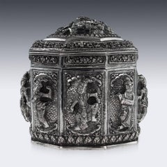Antique 20th Century Burmese Solid Silver Exceptional Repousse Box, circa 1900