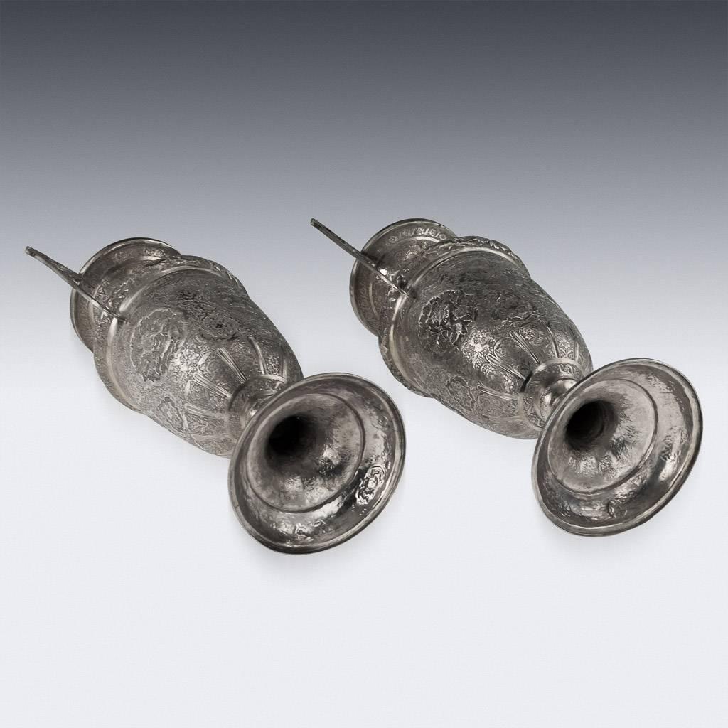 Antique Persian Solid Silver Large Pair of Vases, Isfahan, circa 1920 In Excellent Condition In Royal Tunbridge Wells, Kent