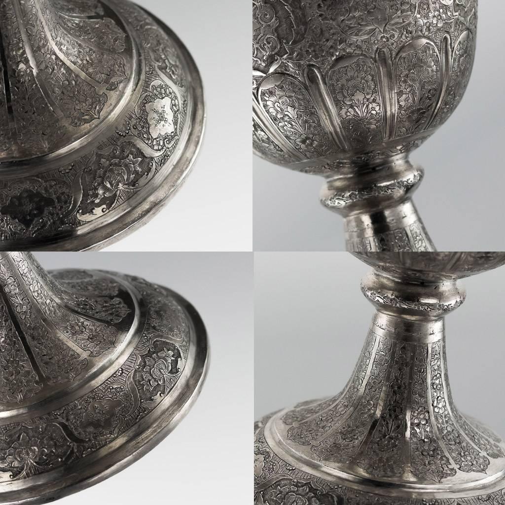 Antique Persian Solid Silver Large Pair of Vases, Isfahan, circa 1920 4