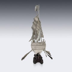 Antique Chinese Solid Silver War Junk Boat, Wo Long, Canton, circa 1880