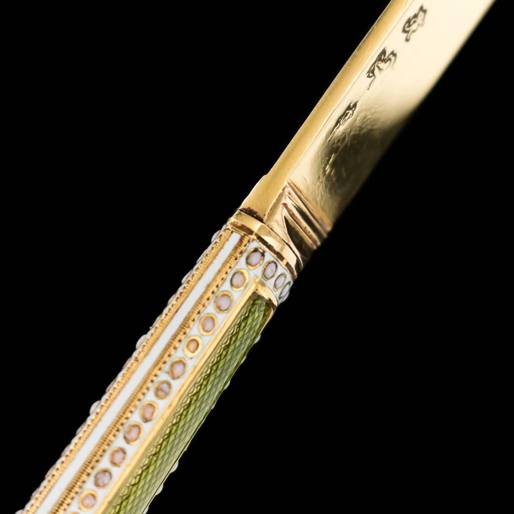 19th Century Antique French 18-Karat Gold and Enamel Letter Opener, circa 1820