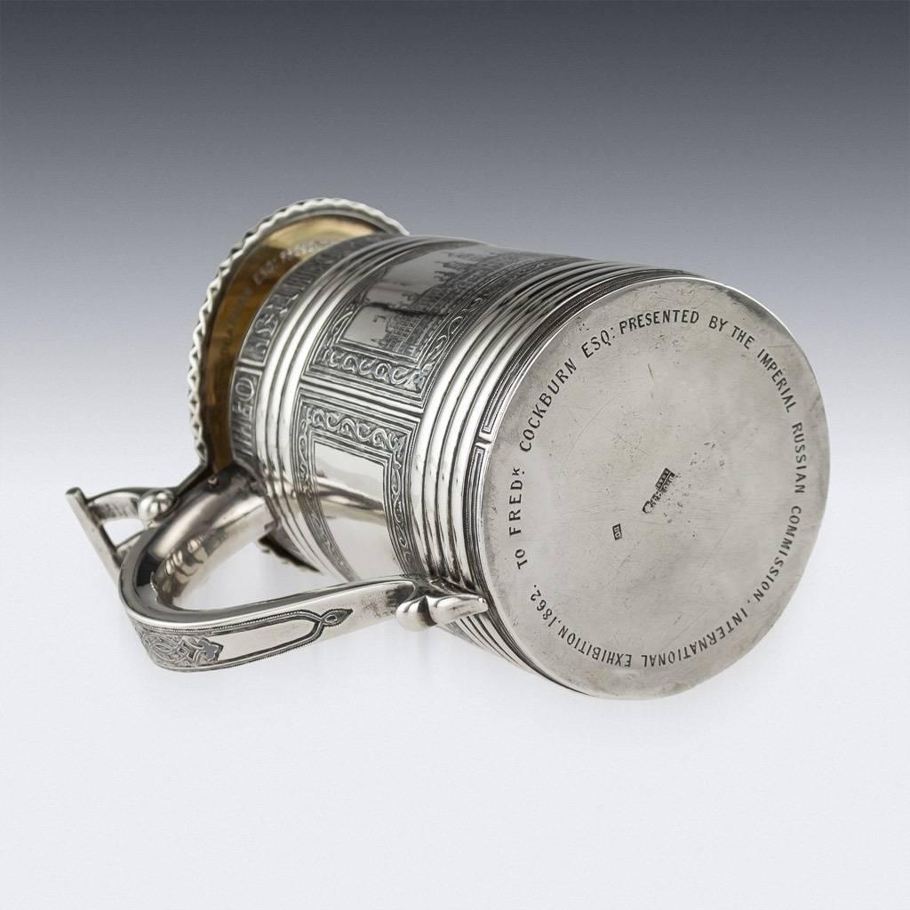 Mid-19th Century Antique Russian Solid Silver and Niello Enamel Tankard, Moscow, circa 1862