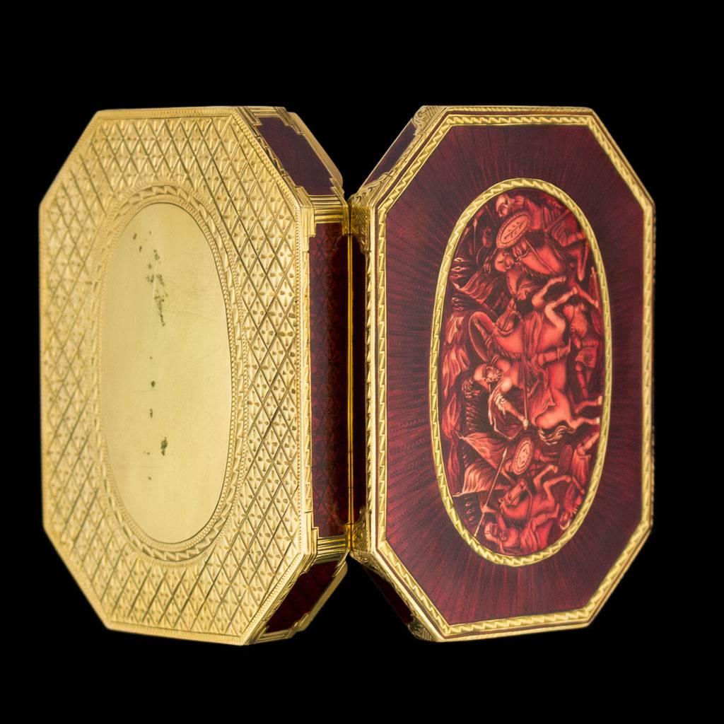 Antique 19th Century Rare Indian Enameled Gold Snuff Box Jaipur, circa 1840 2