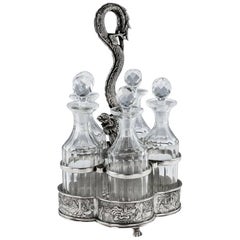 Antique Chinese Export Solid Silver Cruet Stand, Hoaching, circa 1860