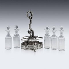Antique Chinese Export Solid Silver Cruet Stand, Hoaching, circa 1860
