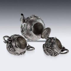 Service à thé antique chinois exporté Tu Mao Xing en argent massif:: vers 1890