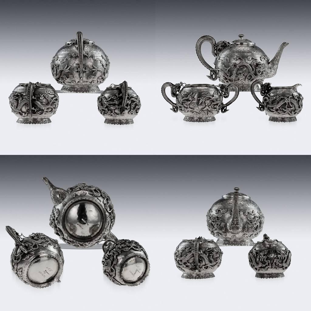 Chinois Service à thé antique chinois exporté Tu Mao Xing en argent massif:: vers 1890
