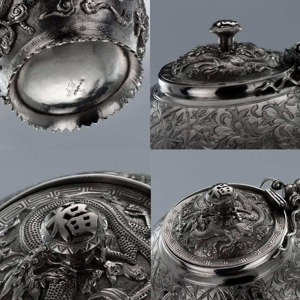 XIXe siècle Service à thé antique chinois exporté Tu Mao Xing en argent massif:: vers 1890