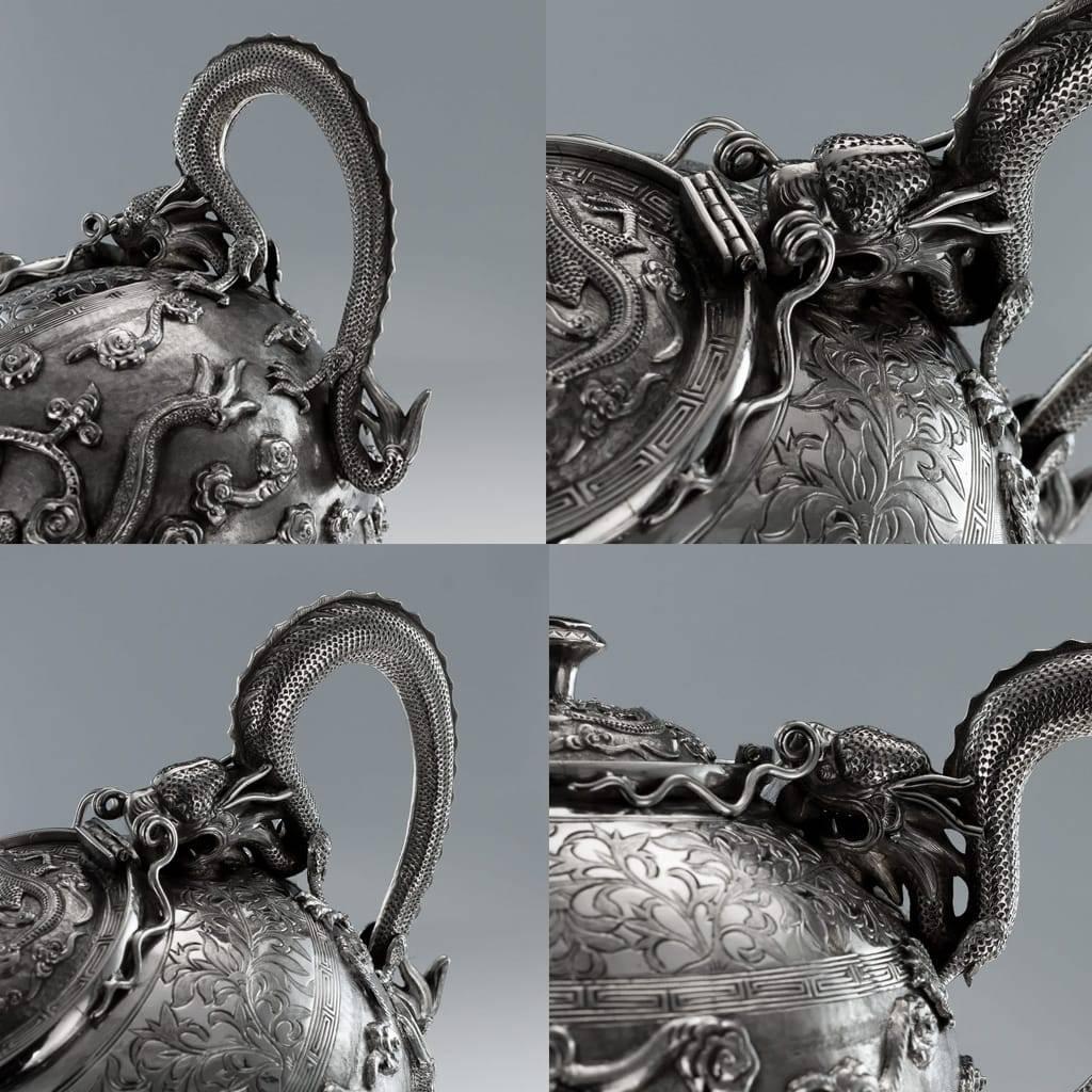 Service à thé antique chinois exporté Tu Mao Xing en argent massif:: vers 1890 1
