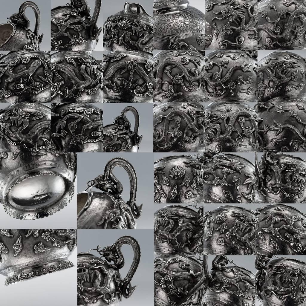 Service à thé antique chinois exporté Tu Mao Xing en argent massif:: vers 1890 2