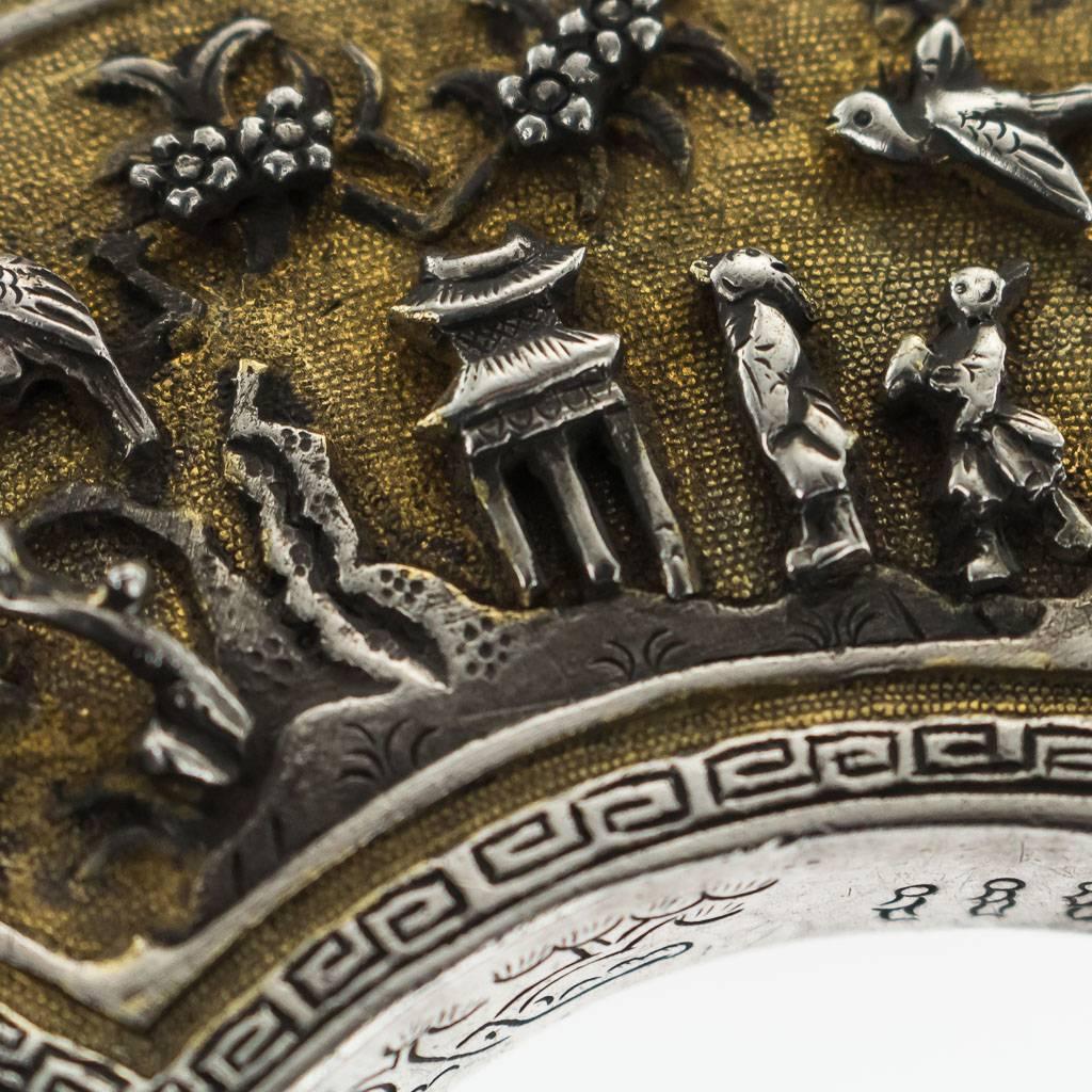 Antique Rare Chinese Kangxi Period Solid Silver-Gilt Fan-Shaped Box, circa 1700 5