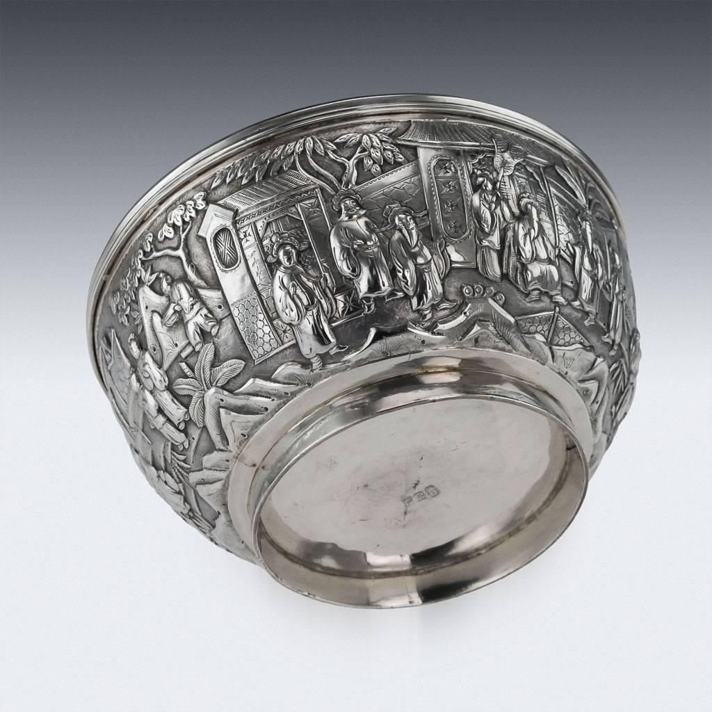 Antique 19th Century Chinese Export Solid Silver Bowl, Wang Hing, circa 1880 In Excellent Condition In Royal Tunbridge Wells, Kent