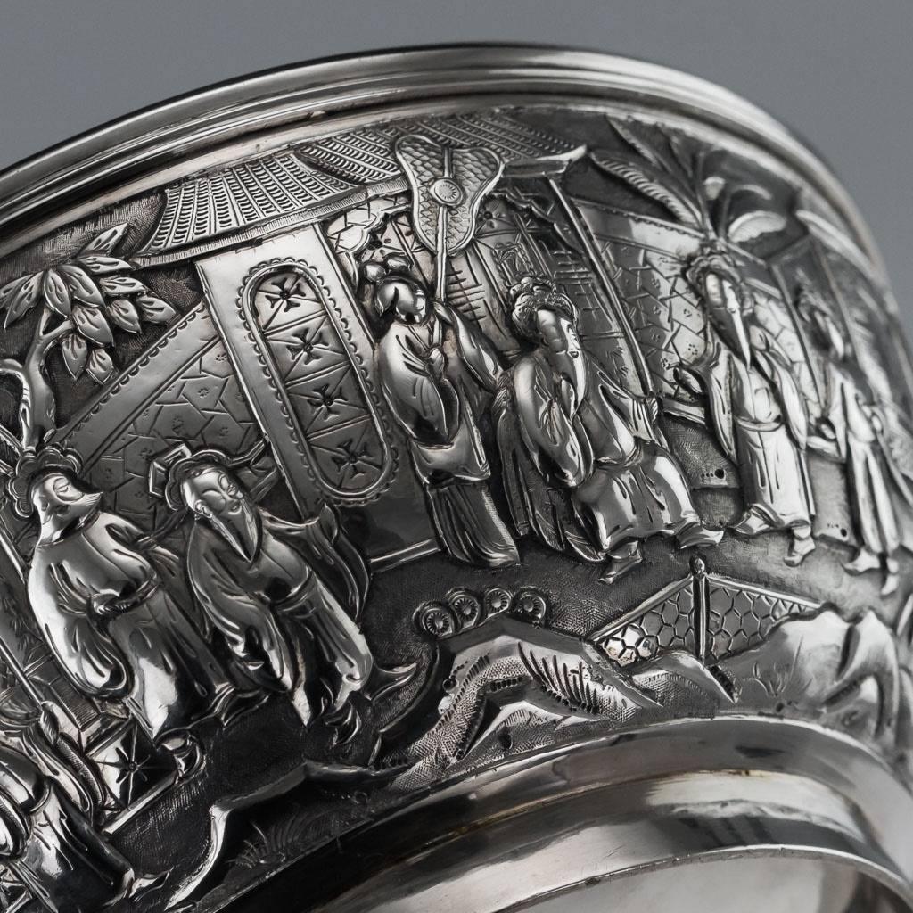 Antique 19th Century Chinese Export Solid Silver Bowl, Wang Hing, circa 1880 3