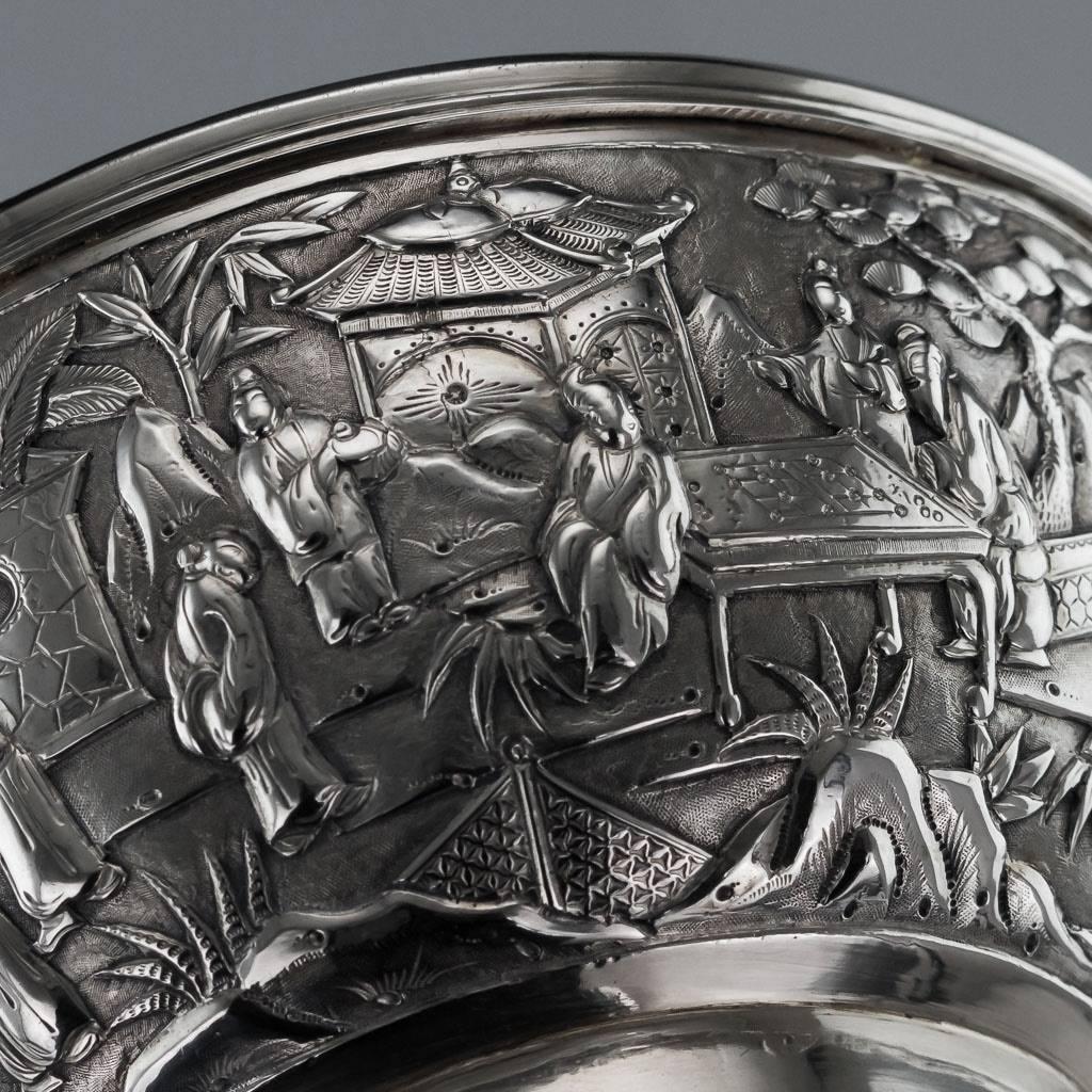 Antique 19th Century Chinese Export Solid Silver Bowl, Wang Hing, circa 1880 4