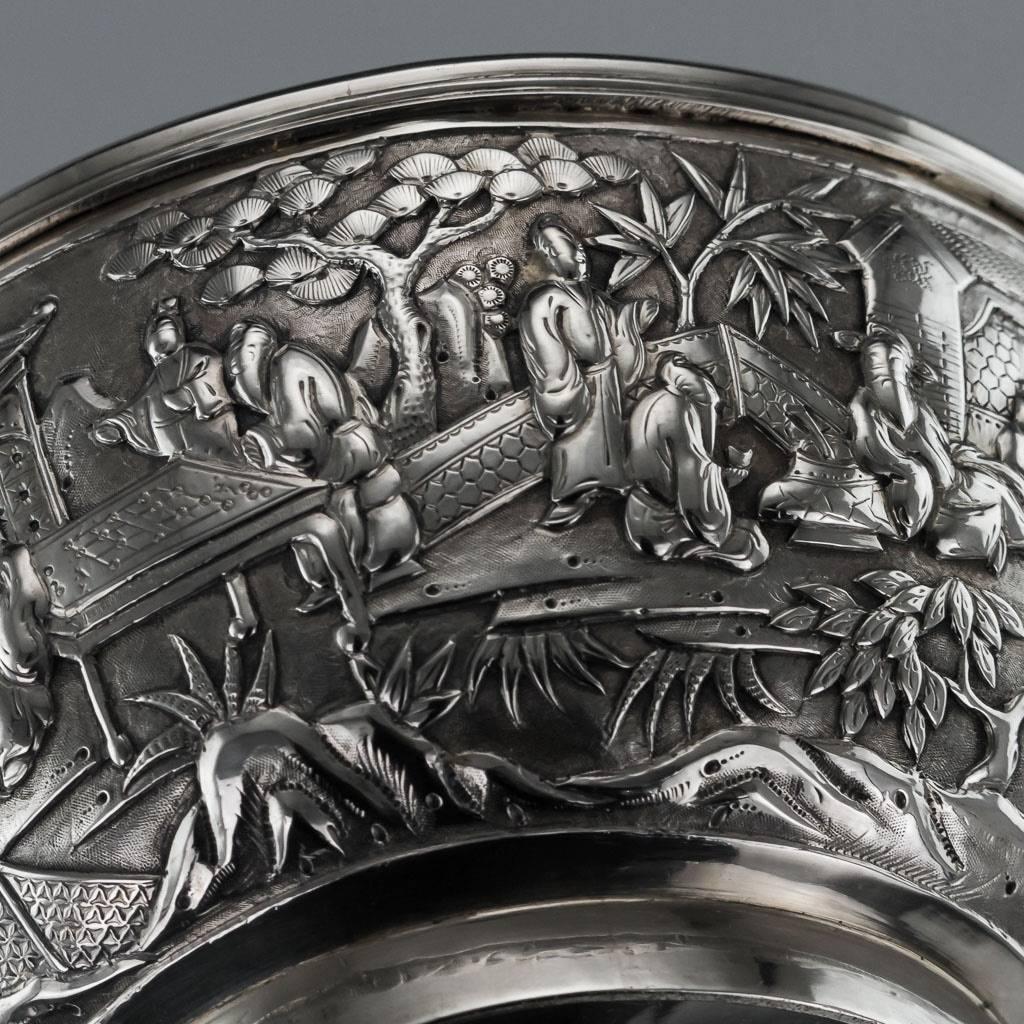 Antique 19th Century Chinese Export Solid Silver Bowl, Wang Hing, circa 1880 5