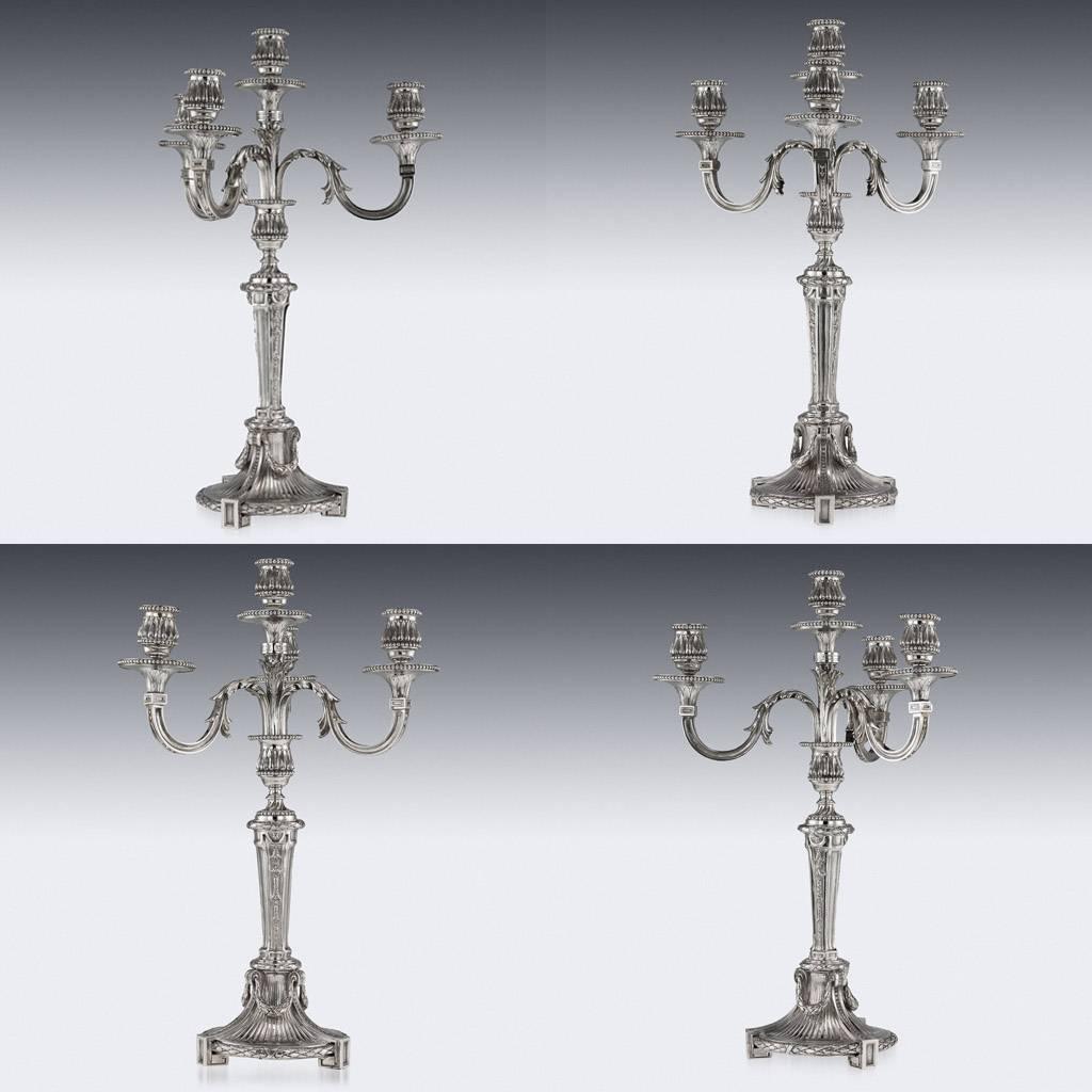 Antique 19th Century French Solid Silver Pair of Four-Light Candelabra, Odiot In Excellent Condition In Royal Tunbridge Wells, Kent