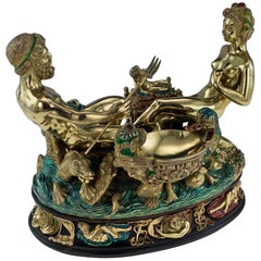 Vintage 20th Century Italian Solid Silver Gilt & Enamel Cellini Salt Cellar, circa 1960