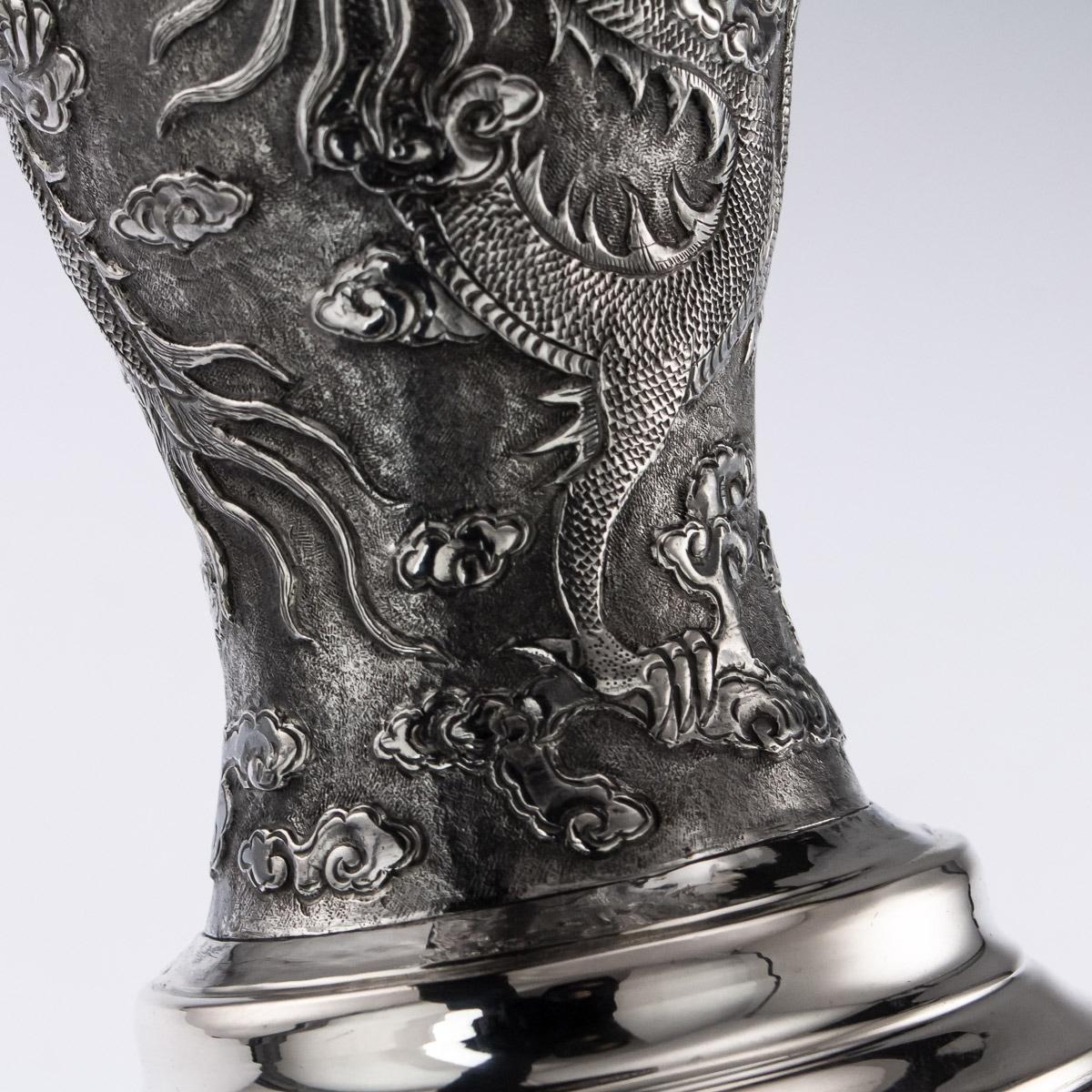 Antique Chinese Export Solid Silver Pair of Vases, Tuck Chang, circa 1880 6