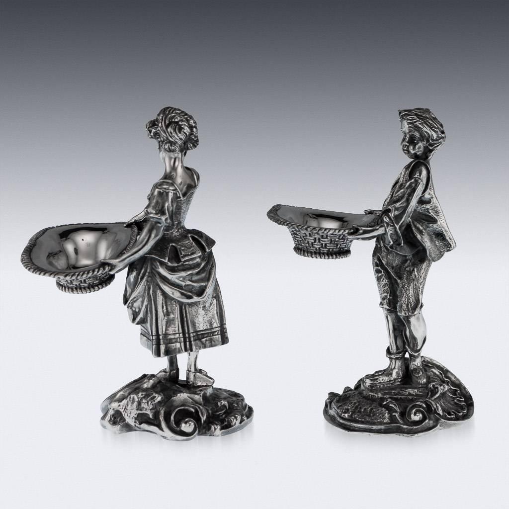 Victorian Antique Solid Silver Pair of Figural Salts, Hamilton and Inches, circa 1890