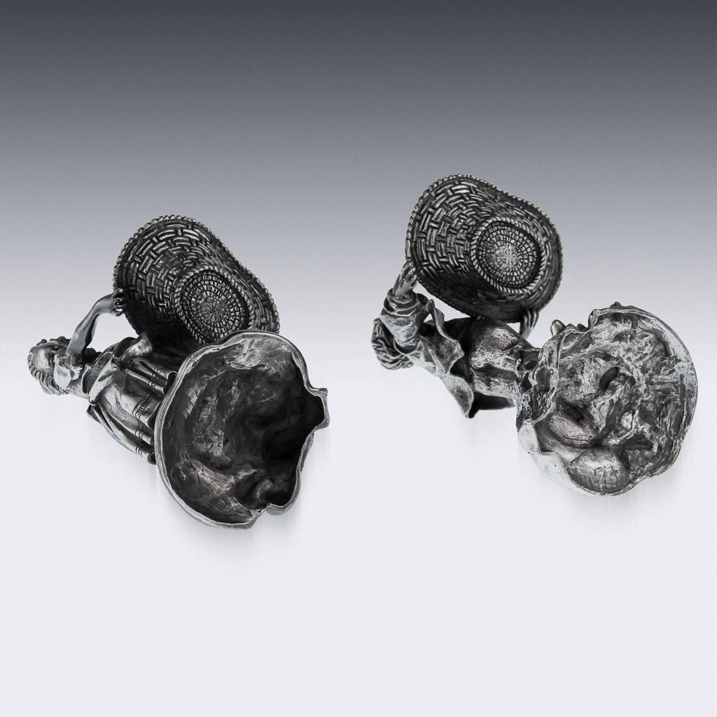 19th Century Antique Solid Silver Pair of Figural Salts, Hamilton and Inches, circa 1890