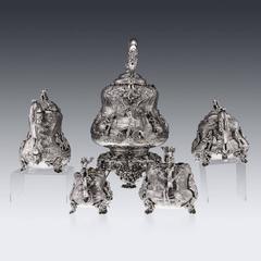 Victorian Solid Silver Five-Piece Teniers Tea and Coffee Set, John Figg