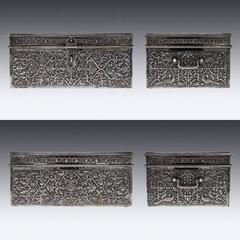 Antique Rare Indian Solid Silver Massive Treasure Chest or Casket, circa 1880