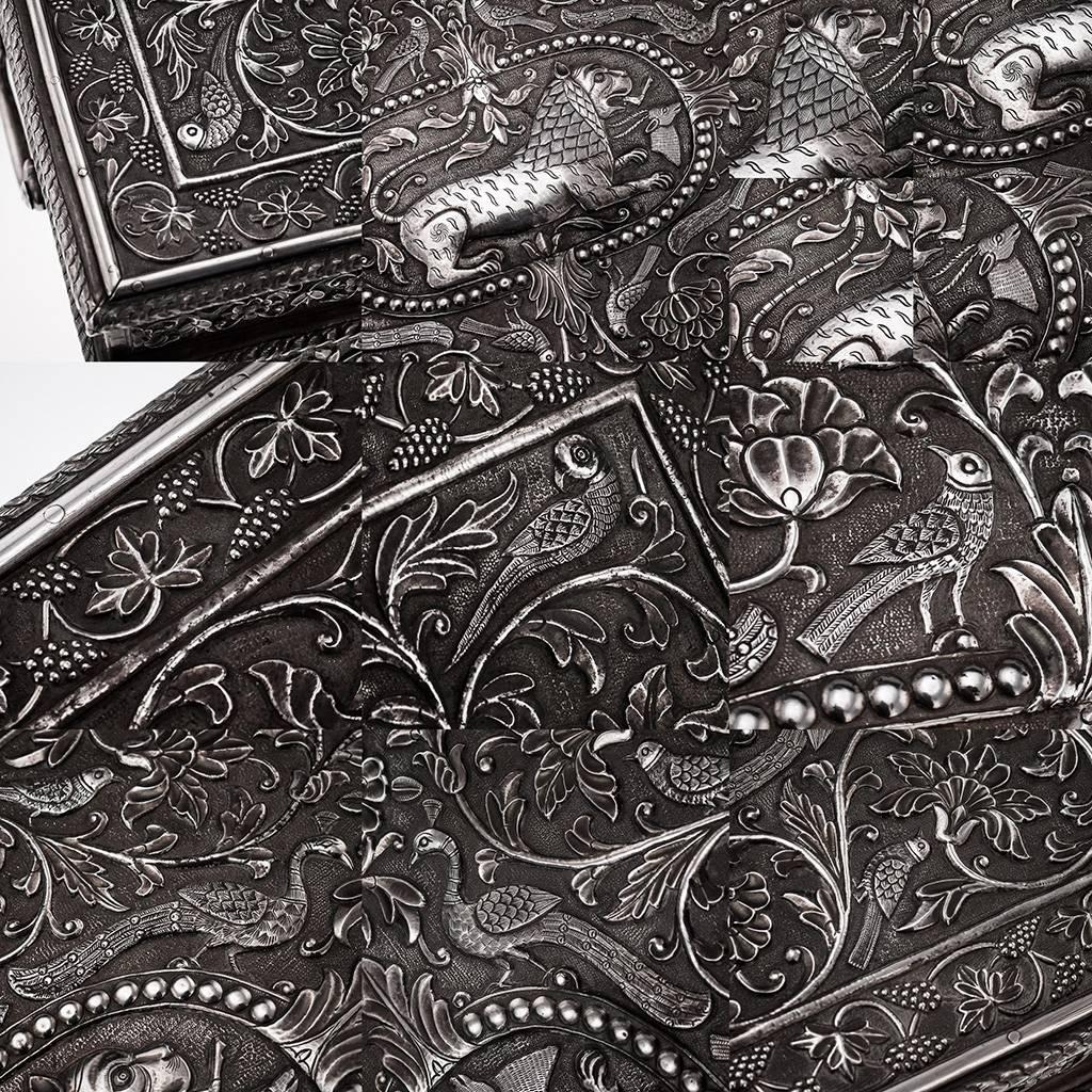 Victorian Antique Rare Indian Solid Silver Massive Treasure Chest or Casket, circa 1880
