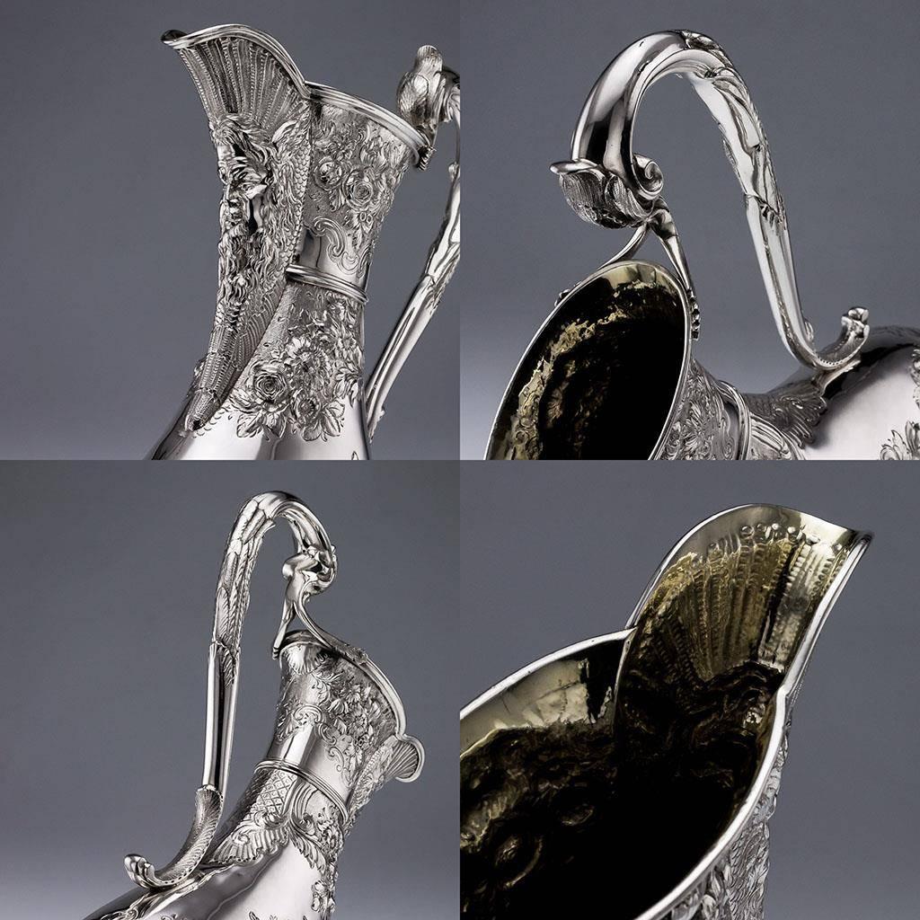 Mid-19th Century Antique Victorian Solid Silver Pair of Massive Beer Jugs or Flagons, circa 1838