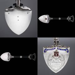 Antique Edwardian Solid Silver and Enamel Cased Presentation Shovel, circa 1904