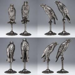 Antique German Solid Silver Pair of Massive Falcons on Stands, Hanau, circa 1910