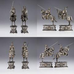 Antique German Solid Silver Pair of Huge Knight Horseman Figures, circa 1920