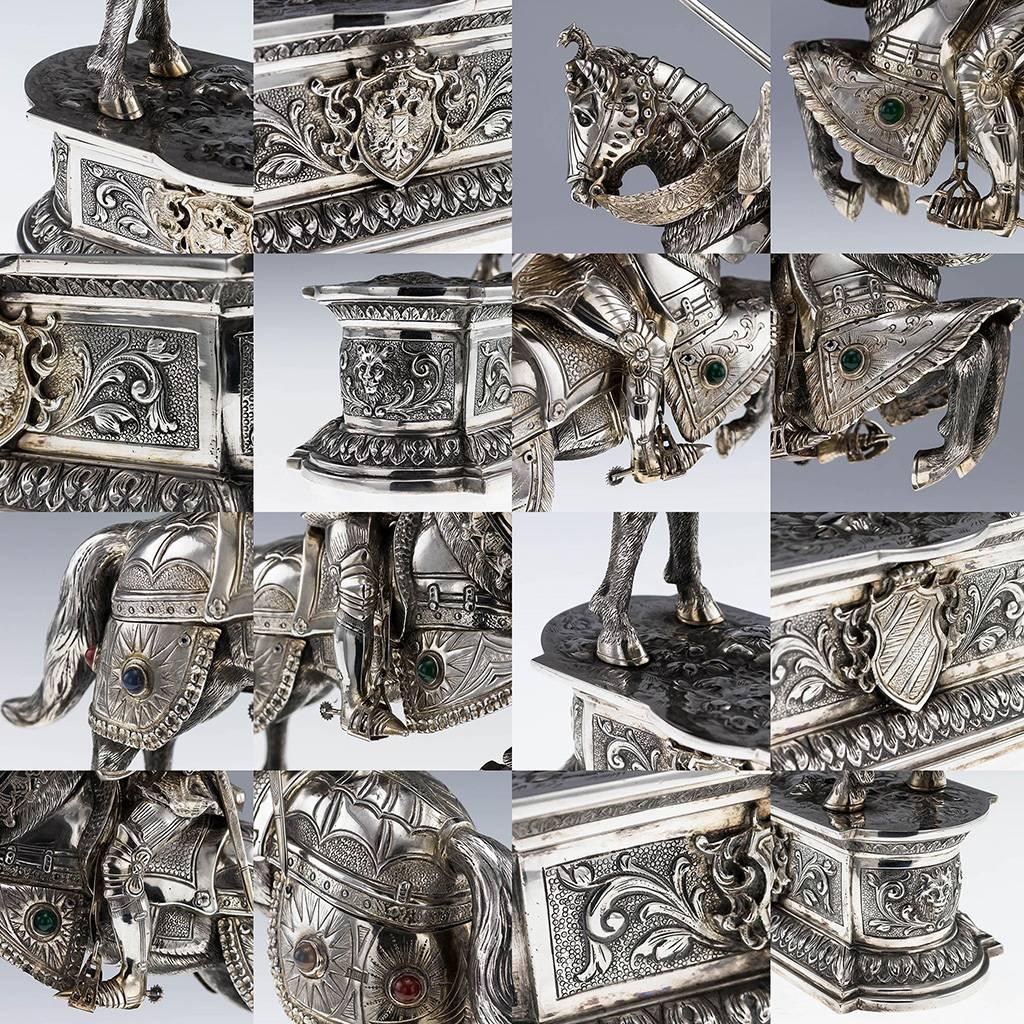 Antique German Solid Silver Pair of Huge Knight Horseman Figures, circa 1920 3