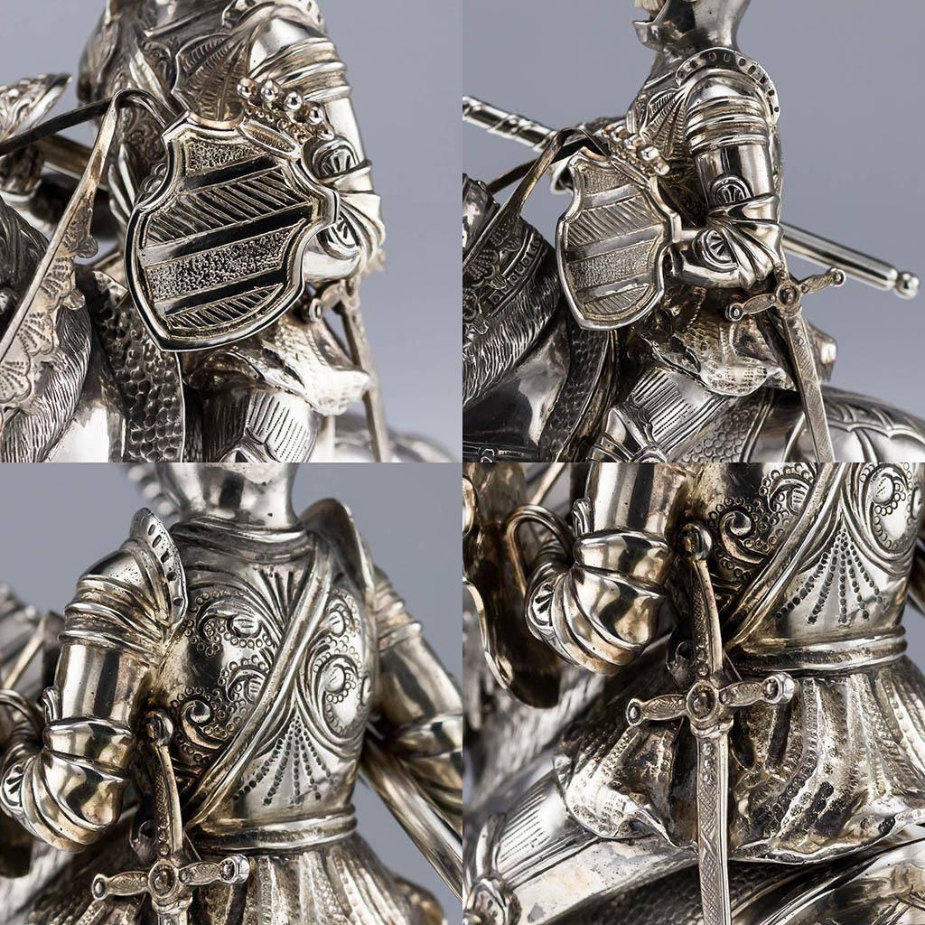 Antique German Solid Silver Pair of Huge Knight Horseman Figures, circa 1920 4