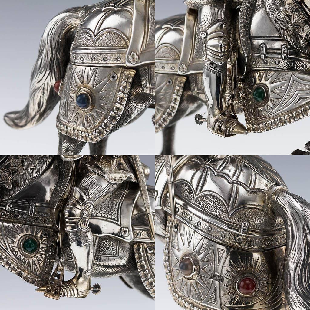 Antique German Solid Silver Pair of Huge Knight Horseman Figures, circa 1920 1