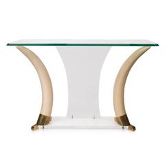 Stylish Springer Style Metal Mounted Resin Tusk Console Table, circa 1970