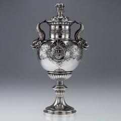 Victorian Solid Silver Figural Trophy Cup and Cover, Garrard, circa 1865