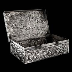 19th Century Chinese Export Solid Silver Battle Scene Box, Da Xing, circa 1880