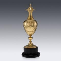 19th Century Victorian Solid Silver Gilt Trophy Cup and Cover, London circa 1865