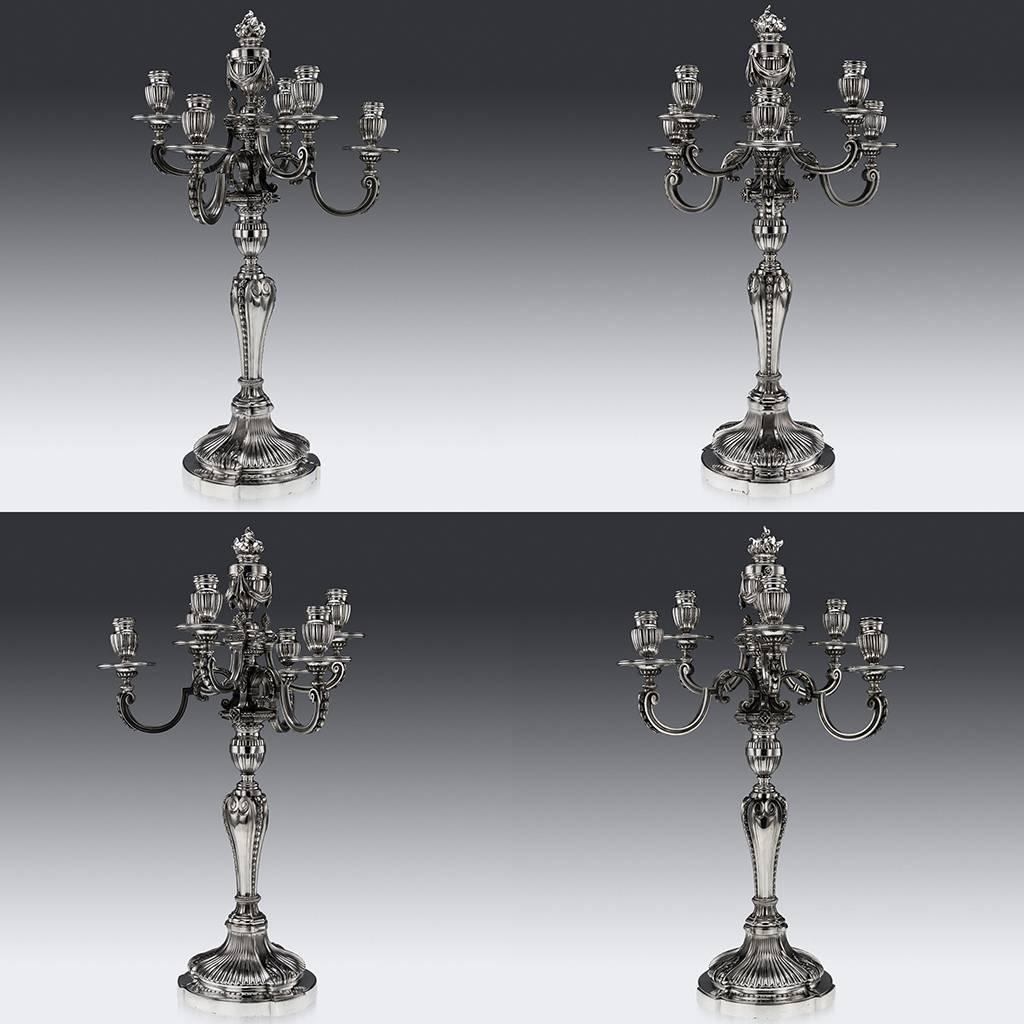 Antique French Solid Silver Pair of Seven-Light Candelabra, A. Aucoc, circa 1890 In Excellent Condition In Royal Tunbridge Wells, Kent