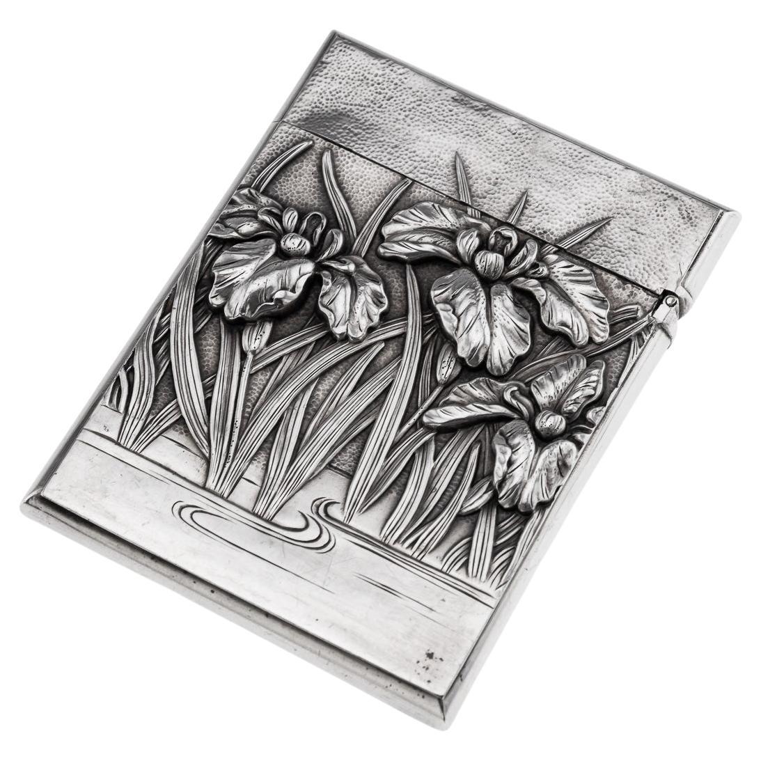 Ancien porte-cartes japonais Meiji en argent massif du 20e siècle, c.1900 en vente