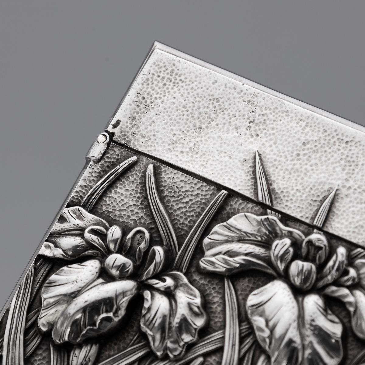 Ancien porte-cartes japonais Meiji en argent massif du 20e siècle, c.1900 Bon état - En vente à Royal Tunbridge Wells, Kent