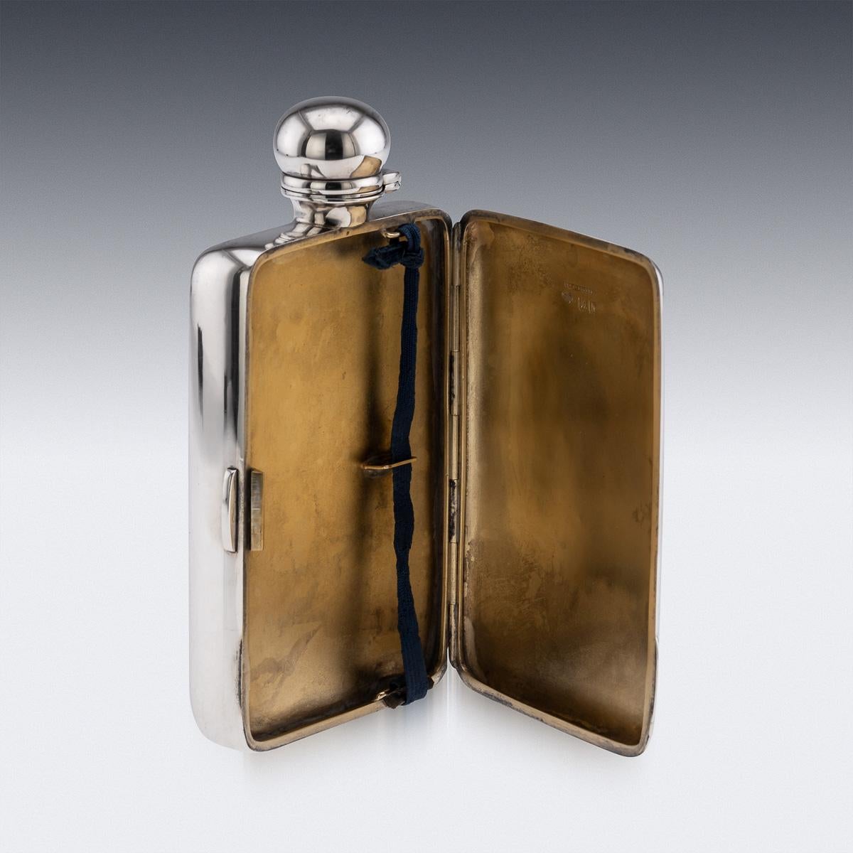 Other Antique 20thC English Solid Silver Hip Flask & Cigarette Case, London c.1903 For Sale