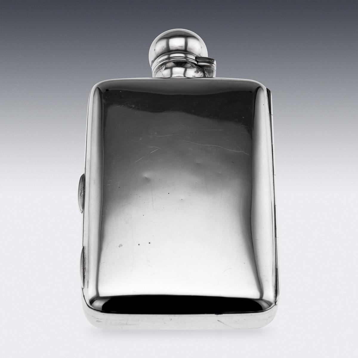 British Antique 20thC English Solid Silver Hip Flask & Cigarette Case, London c.1903 For Sale