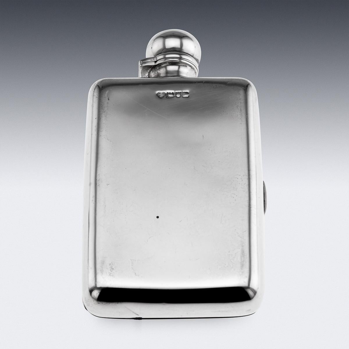 Antique 20thC English Solid Silver Hip Flask & Cigarette Case, London c.1903 In Good Condition For Sale In Royal Tunbridge Wells, Kent