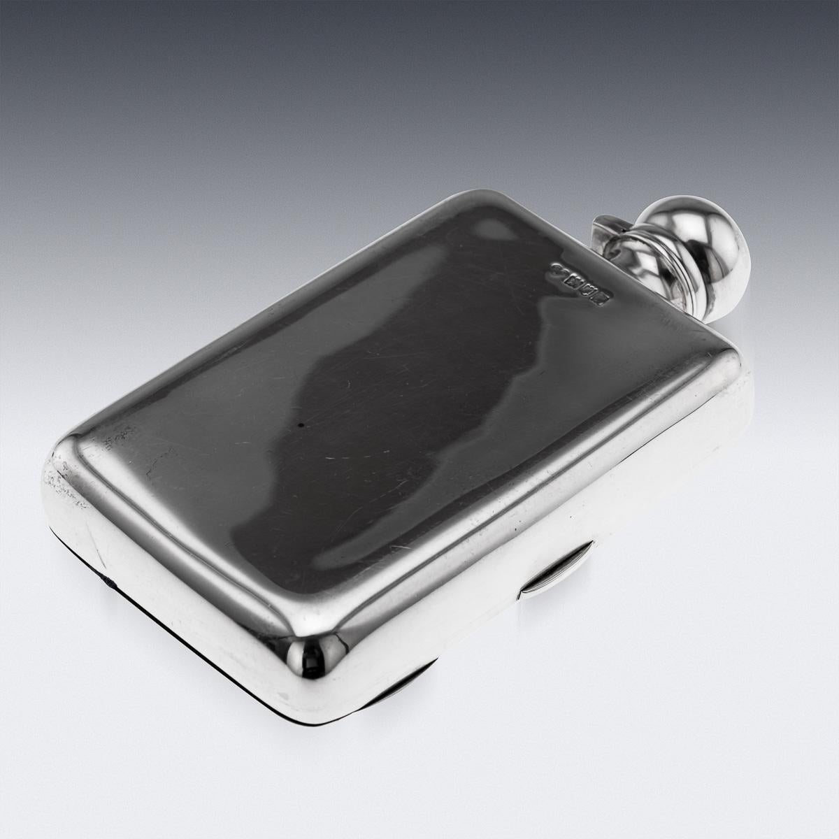 20th Century Antique 20thC English Solid Silver Hip Flask & Cigarette Case, London c.1903 For Sale