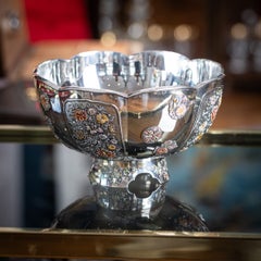 Antique 20thC Japanese Meiji Period Solid Silver & Enamel Bowl c.1900