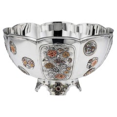Antique 20thC Japanese Meiji Period Solid Silver & Enamel Bowl c.1900