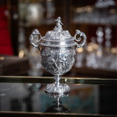 Antique 19thC Italian Solid Silver Repoussé & Chased Covered Urn c.1870
