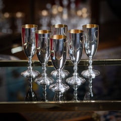 Vintage Silver Champagne Flutes Set by Asprey, London, 1986, 6 Pieces